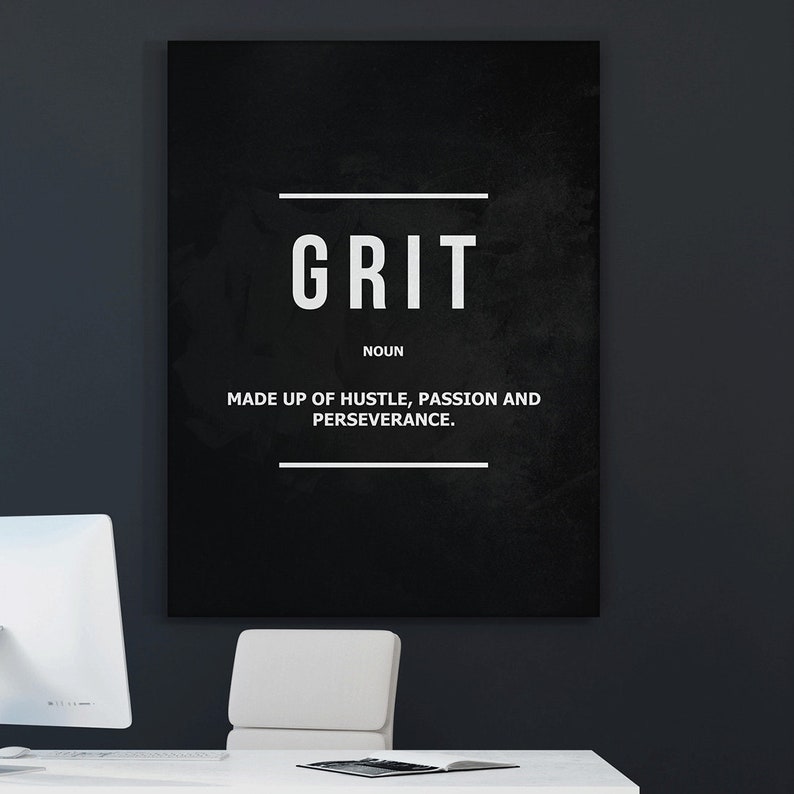Grit Noun Office Decor Wall Art Motivational Canvas Print Etsy