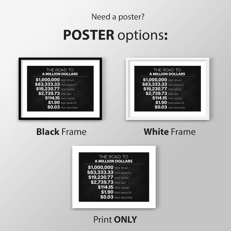 A Million Dollars road canvas print for your home, workspace, or office decor! When you have a million-dollar vision, dont surround yourself with 1 cent minds and get your daily reminder art print of what it takes to reach 1 Million Dollars a year