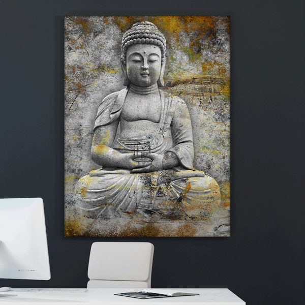 Buddha Wall Art Canvas Print, Zen Meditation Poster, Asian Art, Mindfulness Wall Decor, Peaceful Buddha Painting, Framed & Digital Download