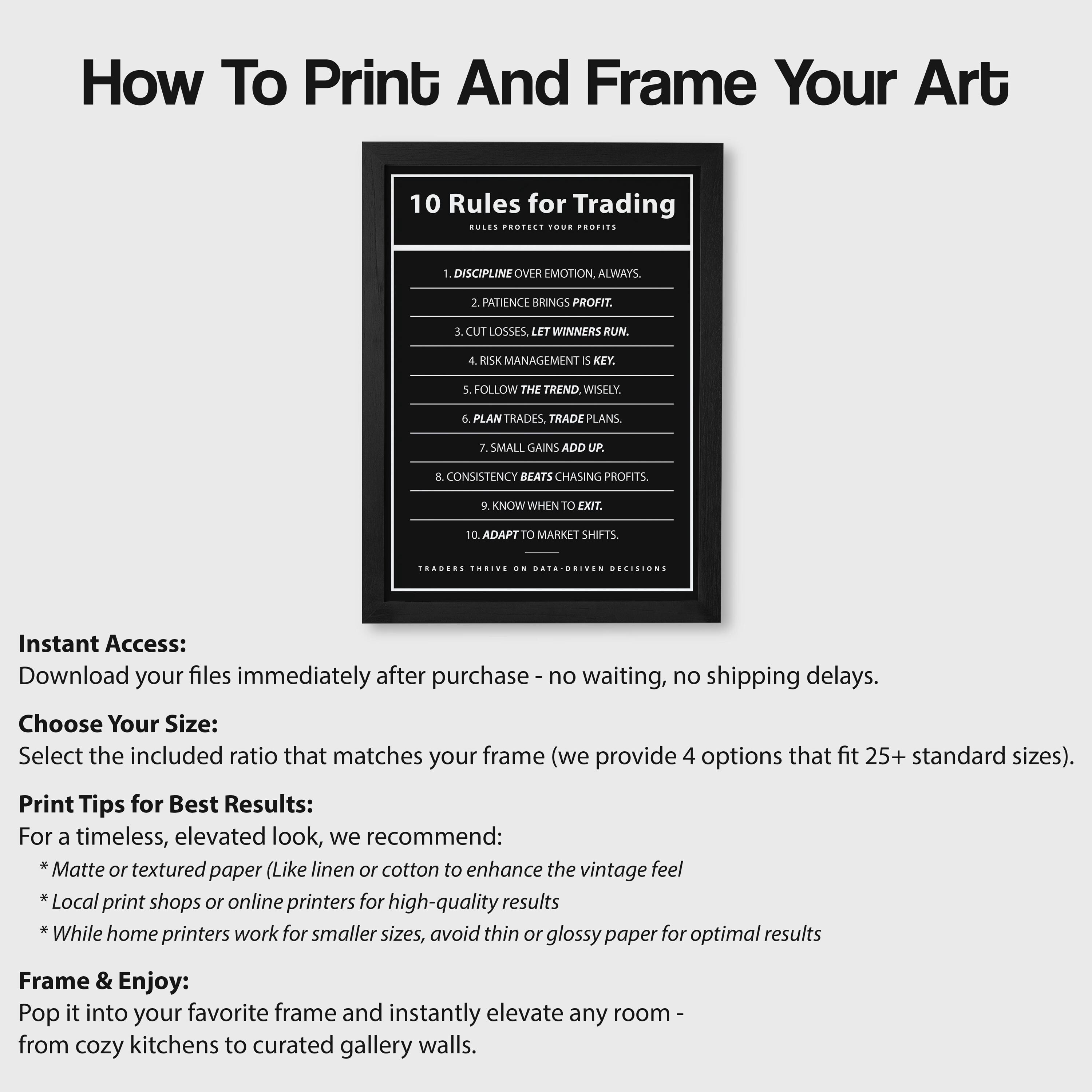 10 Rules for Trading Digital Download, Trading Rules Wall Art, Trader ...