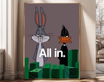 All In Wall Art Canvas Print | Money Pop Art Poster | Cartoon Inspired Decor | Hustle Motivation Artwork | Modern Trendy Wall Art - B54
