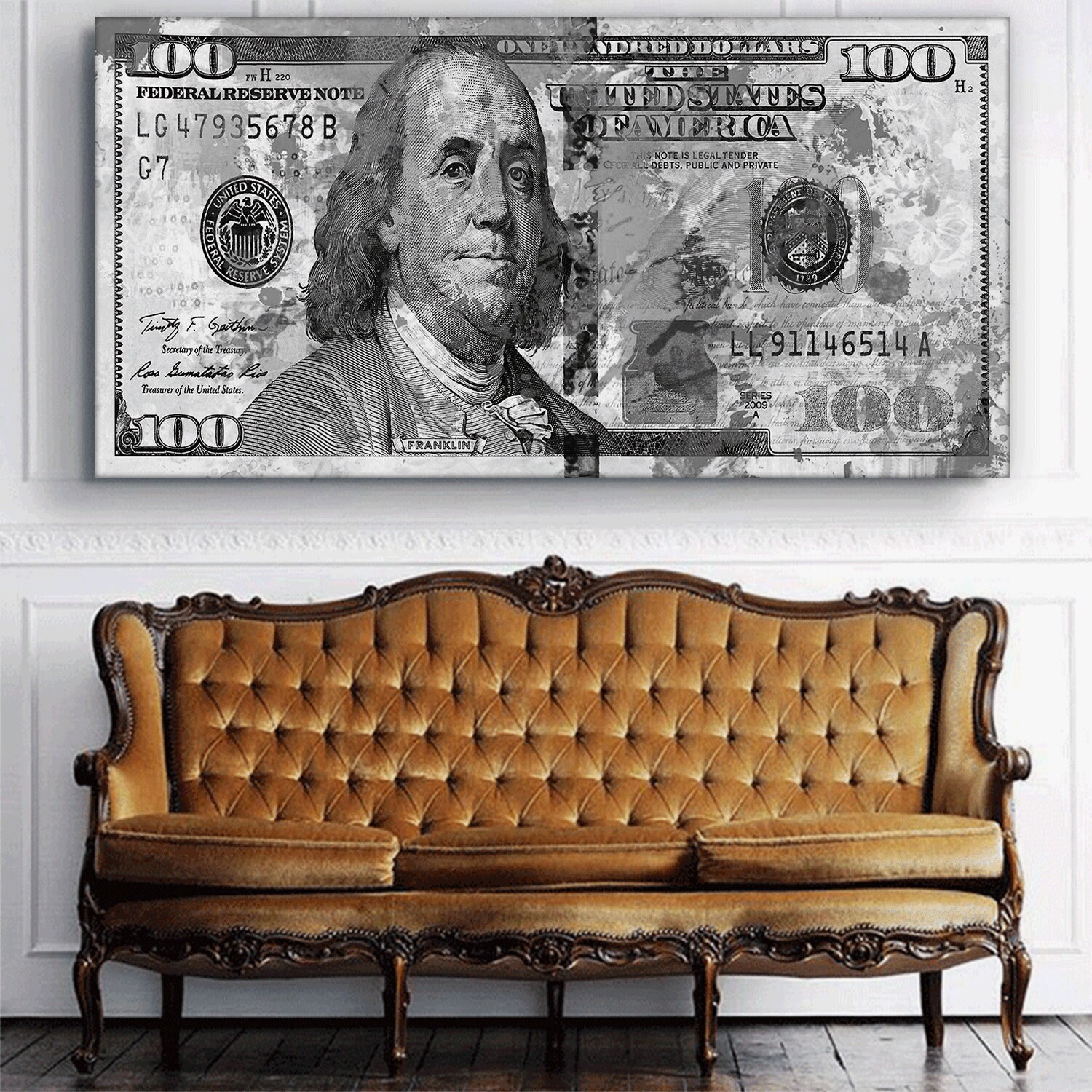 100 Dollars Bill Canvas Print Wall Art Office Decor / Money Etsy