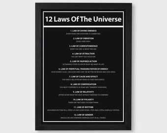 Lámina decorativa con las 12 leyes del universo, descarga digital espiritual, lámina de la ley de la atracción, decoración para meditación, arte motivacional imprimible