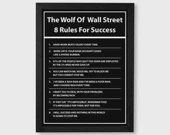 Wolf of Wall Street Poster Digital Download – 8 Rules for Success Wall Art, Hustle Motivation Print, Entrepreneur Quote Art, Office Decor
