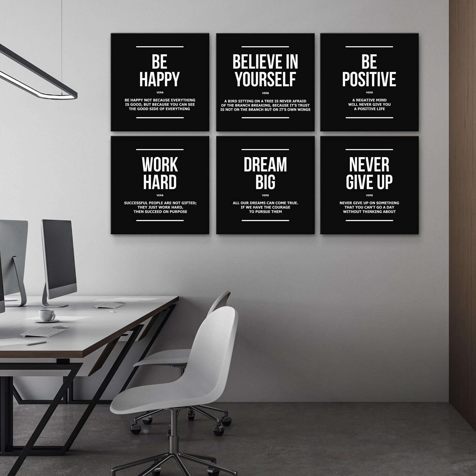 6x Motivational Wall Art Set, Black and White Inspirational Quotes ...
