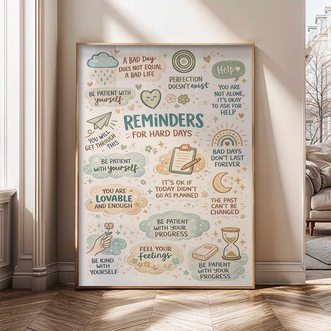 Reminders for Hard Days Wall Art – Mental Health Quote Canvas Print ...