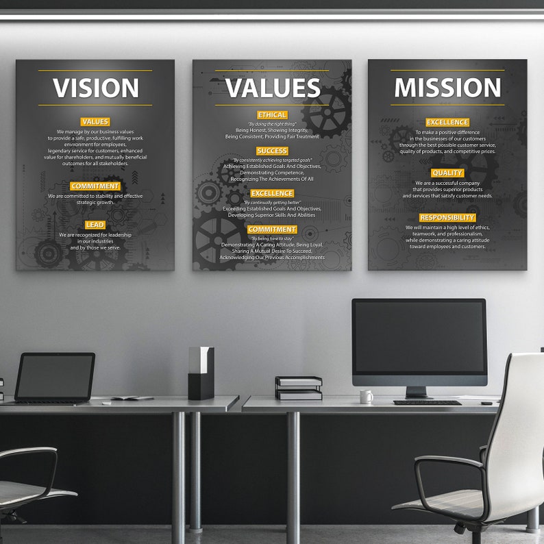 Vision Values Mission Office Wall Art Set • Motivational Canvas Print ...