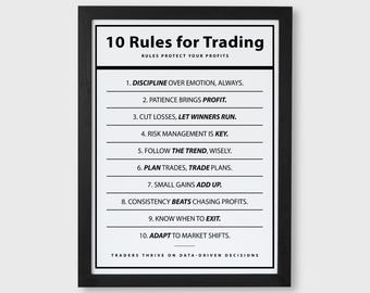 10 Rules For Trading Wall Art – Trading Rules Digital Download – Trader Office Decor – Stock Market Print – Investor Motivational Poster