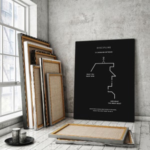 Discipline Motivational Wall Art canvas print or framed poster for your home, workspace, or office decor! This minimalist wall art and modern art will work as a daily reminder for entrepreneurs and people who have big goals!