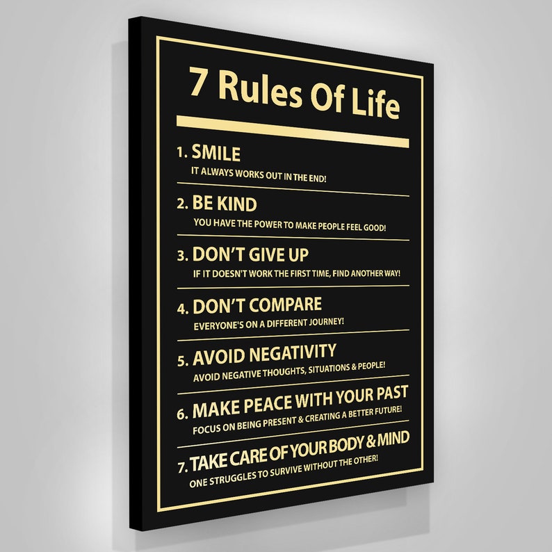 7-rules-of-life-inspirational-quote-canvas-print-wall-art-etsy