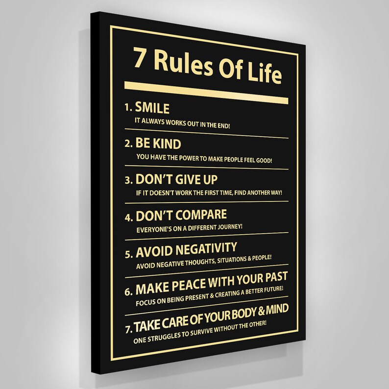 7-rules-of-life-inspirational-quote-canvas-print-wall-art-etsy