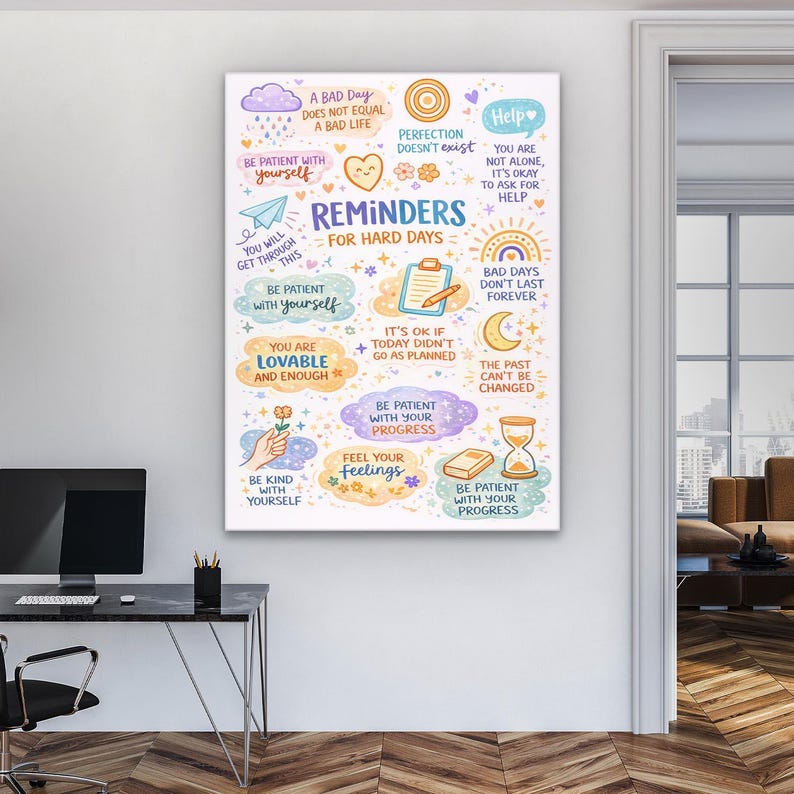 Reminders for Hard Days Wall Art – Mental Health Poster, Positive ...