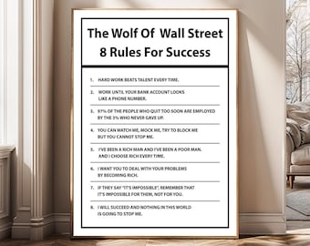 The Wolf of Wall Street Rules Canvas Print, Success Quote Wall Art, Motivational Poster, Office Decor, Hustle Mindset Art, Digital Download
