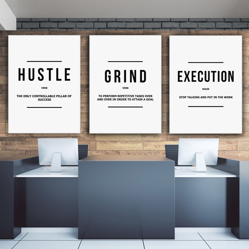 Hustle Grind Execution Canvas Prints Office Wall Art Motivational Decor