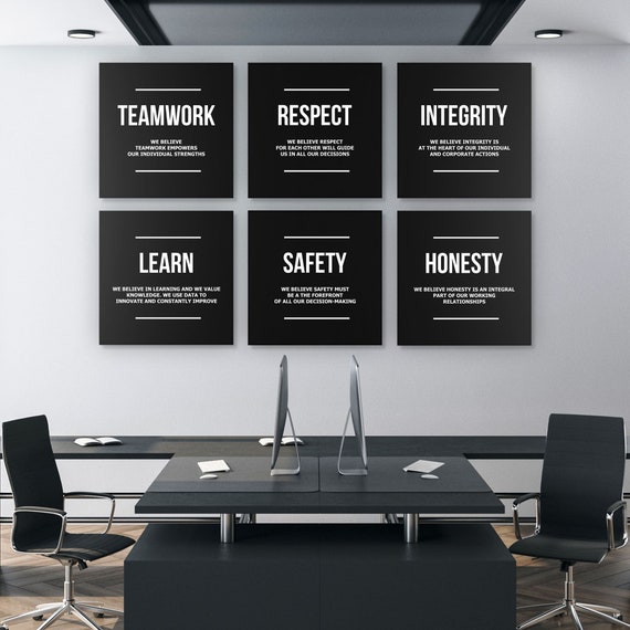 6x Corporate Values Wall Art Set Teamwork Respect Integrity | Office Canvas Print | Workplace Decor | Framed Poster | Digital Download