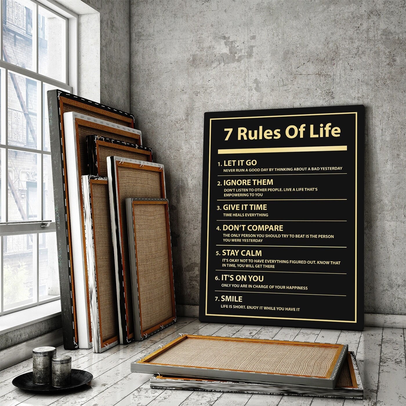 Motivational Quotes Wall Decor 7 Rules of Life Inspirational Great Motto  Canvas Print Canvas Wall Art Framed 12x16 inch Framed Ready to Hang White 