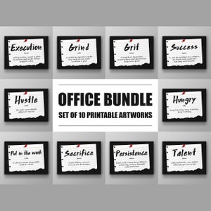10x Printable Motivational Wall Art Office Decor, Hustle Grind Execution Definitions, Inspirational Set Of 10 Prints, Success Motivation