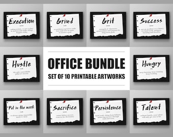 10x Office Bundle Wall Art– Motivational Quotes Canvas Print, Success Mindset Poster, Entrepreneur Office Decor, Hustle Grind Grit Artwork