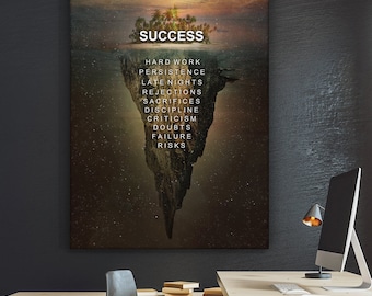Success Iceberg Wall Art Canvas Print, Motivational Success Poster, Hard Work Discipline Quote Art, Office Wall Decor, Digital File