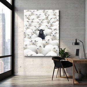Impression sur toile d'art mural mouton noir - affiche pour se démarquer de la foule, décoration de bureau motivante, art de l'état d'esprit d'entrepreneur, impression de tendance image 9