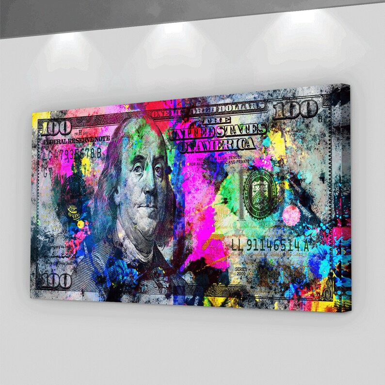 100 Dollars Bill Wall Art Canvas Print Office Decor Money Pop Etsy