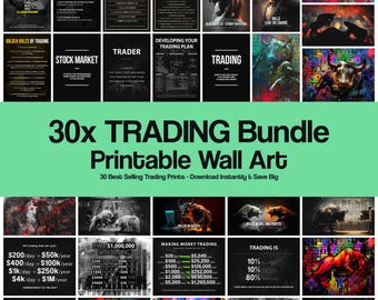 30x Trading Bundle Wall Art, Stock Market Prints, Trader Rules Digital Download, Bull and Bear Poster Set, Finance Office Decor Printable