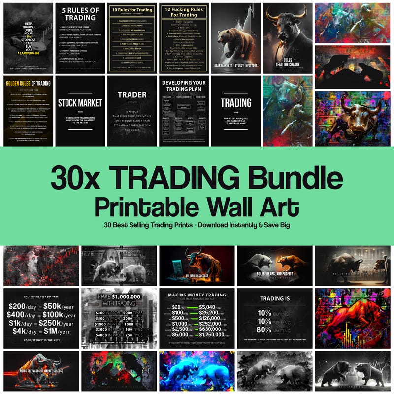 bull & bear digital prints, stock market art, wall... Stock Market Decor - Etsy