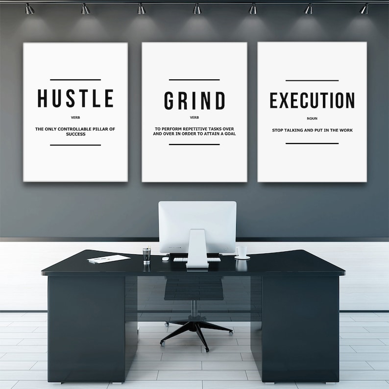 3 Piece Hustle Grind Execution Wall Art Canvas Prints Office | Etsy