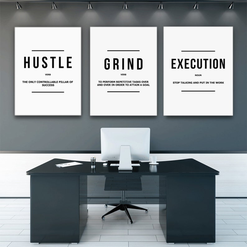 3 Piece Hustle Grind Execution Wall Art Canvas Prints Office | Etsy