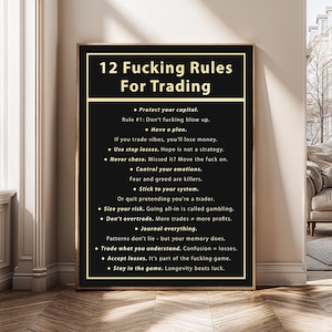 Trading Rules Wall Art, Trader Mindset Poster, Stock Market Canvas Print, Day Trading Decor, Entrepreneur Office Art, Hustler Quote Print