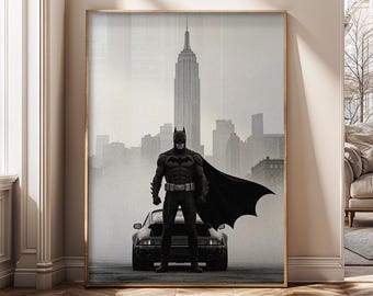 Dark Superhero Wall Art, Luxury Sports Car Canvas Print, Gotham Style Poster, Moody Office Decor, Modern Masculine Wall Art - SH511