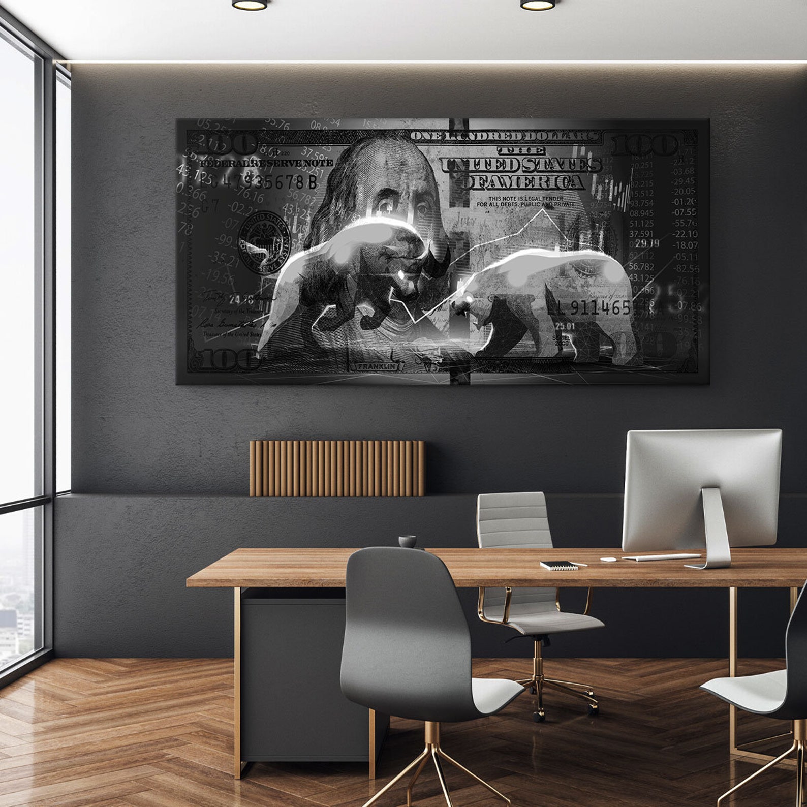 Wall Street Bull and Bear Art Canvas Print Office Decor Trader Etsy