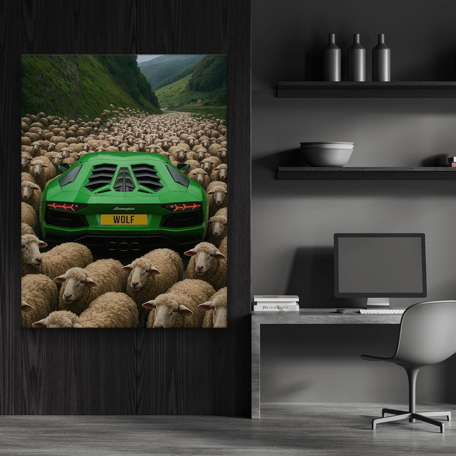 Wolf Among Sheep Canvas Wall Art - Lamborghini Poster