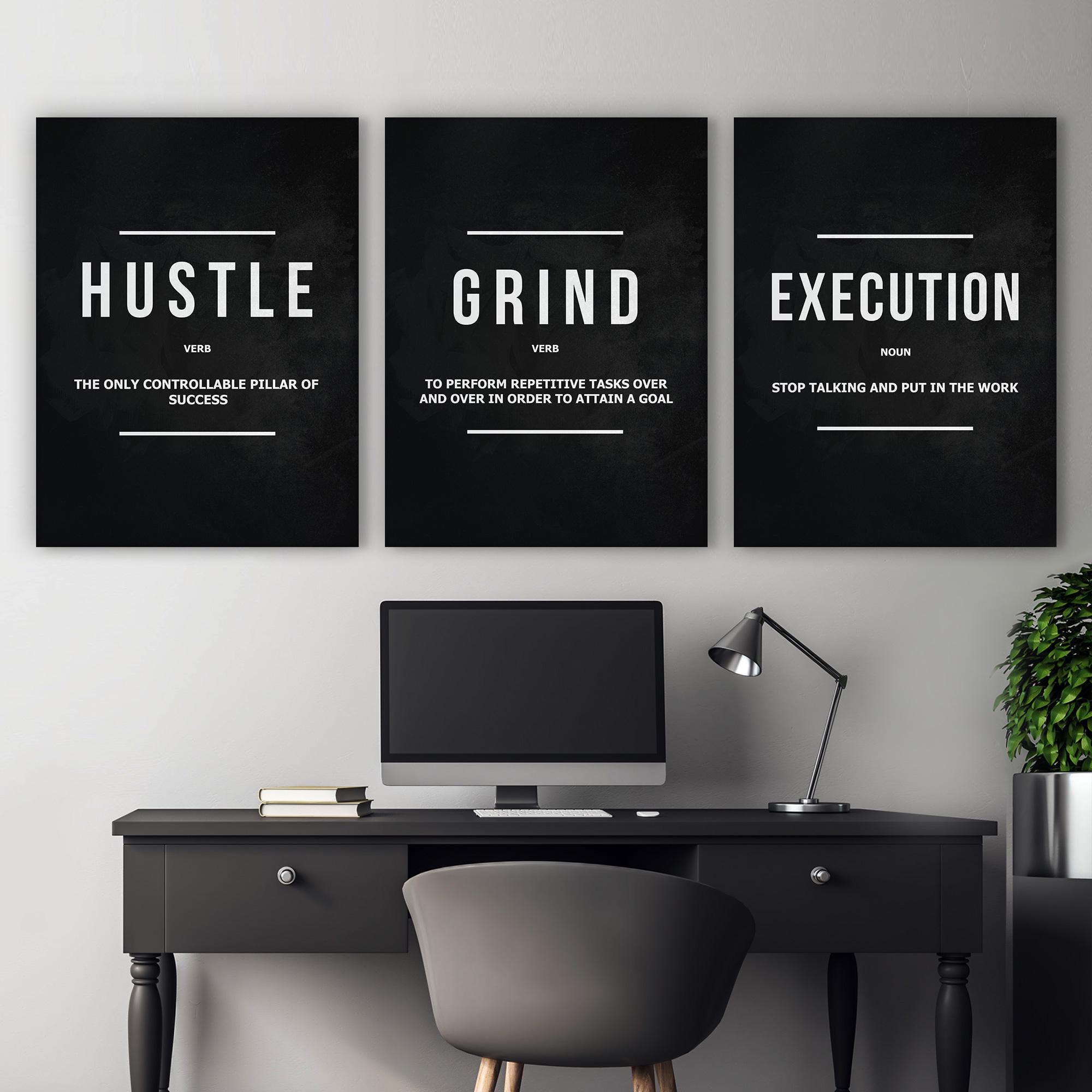 3x Hustle Grind Execution Wall Art Set – Motivational Canvas Prints ...