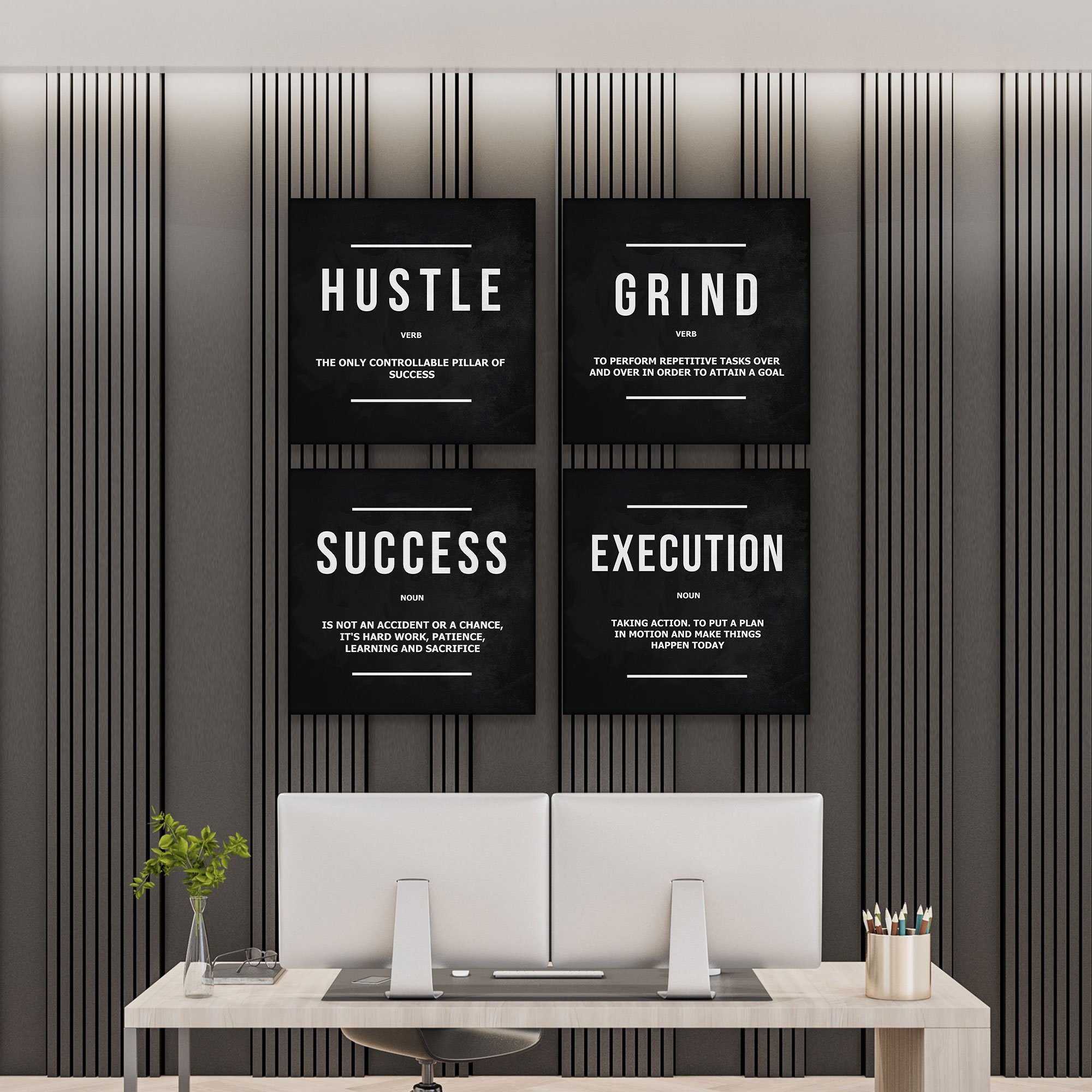Stampe Motivazionali Su Tela Per Ufficio – Set 3 Pezzi Con Cornice – Quadri Ispirazionali Con Citazioni Imprenditoriali