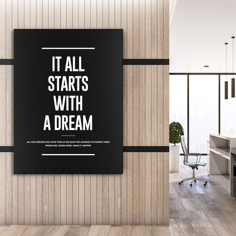 It All Starts With A Dream Big Quote Wall Art Office Decor - Etsy