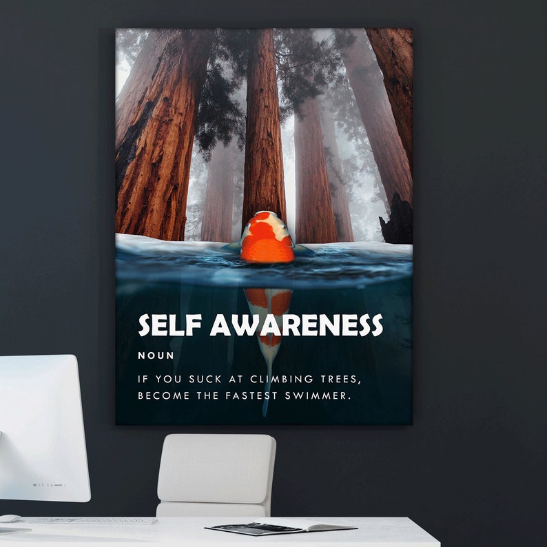 Self Awareness Wall Art Canvas Print, Motivational Mindset Quote Poster ...