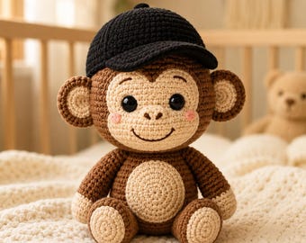 Crochet Monkey Plush Toy, Handmade Amigurumi Monkey Doll, Cute Nursery Decor, Baby Shower Gift, Newborn Keepsake
