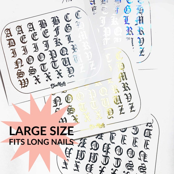 Large Old English Letters Nail Decals | Vegan | Cruelty-free | 10-free