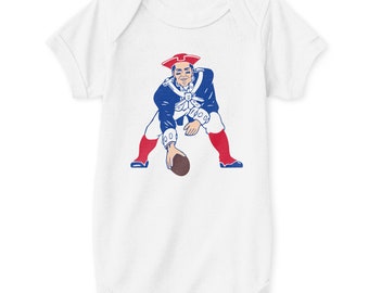 Old Boston Icon Face Head Throwback Emblem Tom Brady Baby Bodysuit New England Patriots Retro Logo Parody White Size Newborn 6 12 18 24 Mo