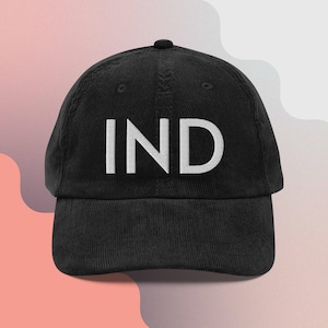 Vintage Style Corduroy Baseball Hat: Embroidered &quot;IND&quot; Indiana Pride