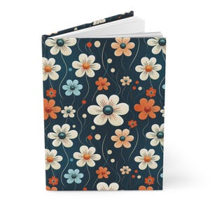 Bold Floral Journal – Blue Hardcover Notebook, Matte Lined Summer Journal, Aesthetic Gift for Her, Colorful Stationery, Flower Lover Gift