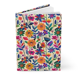 Mexican Floral Journal – Colorful Hardcover Notebook, Bright Flower Stationery, Folk Art Journal, Gift for Her, Lined Pages, Boho Vibe