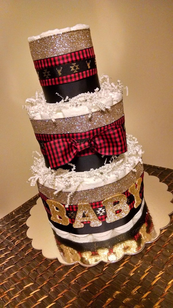 buffalo plaid diaper cake