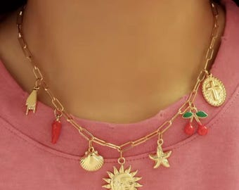 mesh necklace with charms and chili pepper summer charm