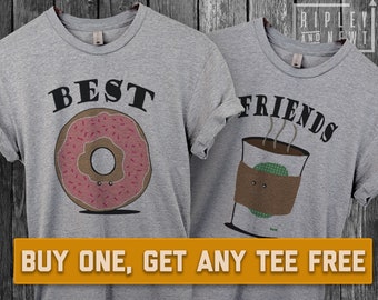 SALE TODAY: Coffee & Donut T-Shirt, Ladies Unisex Shirt, Cute BFF Best Friends, Doughnuts, Bff's Couples Tee Short