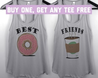 SALE TODAY: Coffee And Doughnuts Tank Top, Ladies Racerback Tank, Best Friend BFF, Besties, Bff's, Donut Tanks, Funny