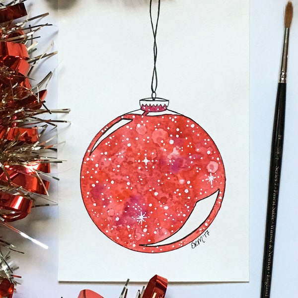 Red, Galaxy, Nebula, Star, Holiday, Christmas Ornament Painting