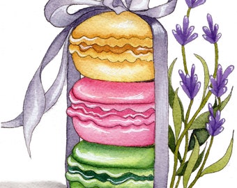 Print of Macaroons, Macaroon, Dessert, Cookies, Colorful, Baked Good, Sweet Treat, Lavender, Watercolor