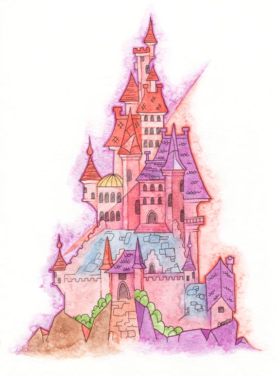 Beauty And The Beast Red Pink Purple Disney Castle Etsy Beauty And The Beast Red Pink Purple Disney Castle Etsy